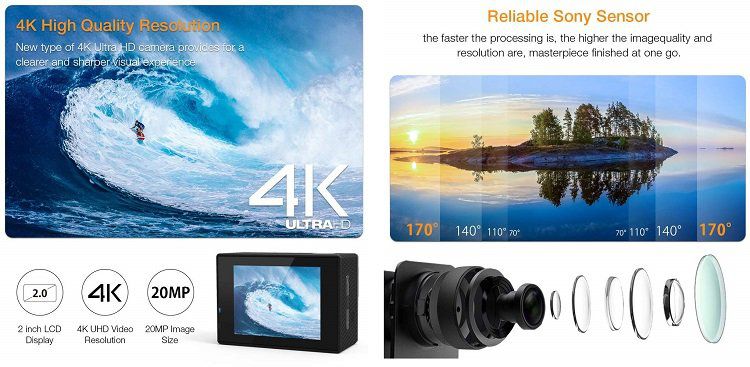 Apeman A80 (2017)   4K Actioncam mit 20 MP & 2 Akkus & Tasche für 51,99€ (statt 80€)