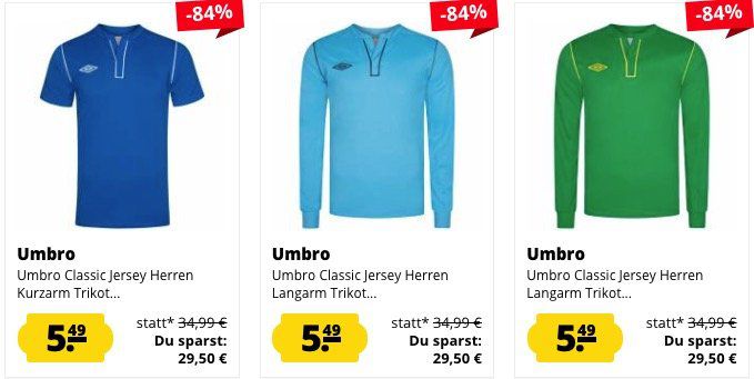 Umbro Kurz  und Langarm Trikots für je 5,49€ zzgl. VSK