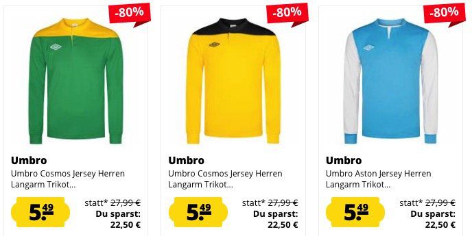 Umbro Kurz  und Langarm Trikots für je 5,49€ zzgl. VSK