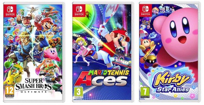 3 für 2 Nintendo Switch Spiele bei Amazon Spanien   z.B. Mario Tennis + Super Smash Bros. Ultimate + Kirby Star Allies für 94,77€ (statt 145€)