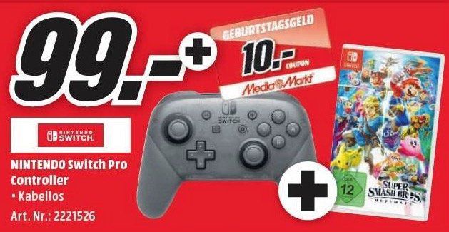 Switch Pro Controller + Super Smash Bros. Ultimate ab 99€ (statt 112€) + 10€ MM Gutschein