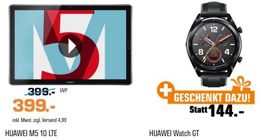 HUAWEI MediaPad M5 32GB mit LTE HUAWEI + Watch GT Smartwatch nur 399€ (statt 454€)