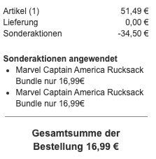 Vorbei! Captain America Rucksack + T Shirt + Tasse für 16,99€ (statt 40€)   auch für Kinder und Damen