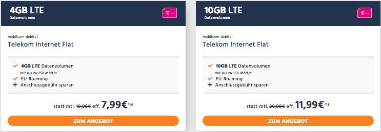 Endet heute! 4GB LTE oder 10GB LTE Datenflat von MD im Telekom Netz inkl. EU Roaming ab effektiv 7,99€ mtl.