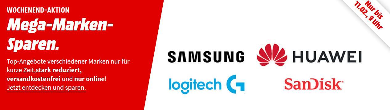 Media Markt Mega Marken Sparen: günstige Artikel von Samsung, Huawei, Logitech, SanDisk und Asus