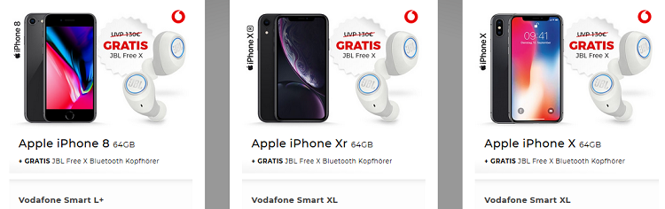 Handyflash Weekend Flash: z.B. Apple iPhone 8 + JBL Free X für 4,95€ & Vodafone Flatrate mit  7GB Daten für 36,99€ mtl.