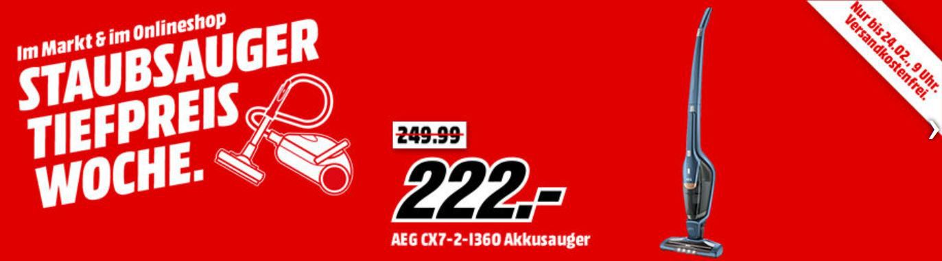 MM Top Staubsauger Tiefpreiswoche   letzter Tag z.B.: AEG CX7 X Flexibility CX7 2 I360 Stielsauger für 222€ (statt 247€)