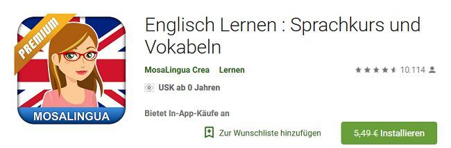 Android: MosaLingua Premium   Englisch lernen kostenlos (statt 5,49€)