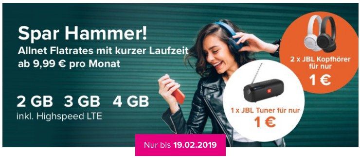 🔥 Effektiv mit Gewinn 🔥 O2 Allnet Flat mit LTE mit 6 Monate Laufzeit inkl. JBL Hardware