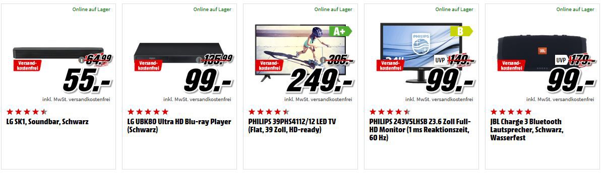 Media Markt Mega Marken Sparen: günstige Artikel von LG, Philips, JBL, Acer und Medion