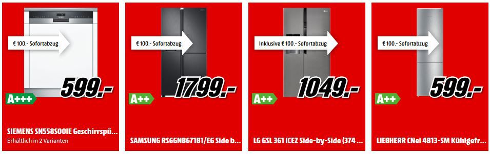 Media Markt 100€ Sofortrabatt auf Große Haushaltsgeräte ab 499€   z.B. LIEBHERR CNel 4813 SM Kühlgefrierkombination ab 499€ (statt 689€)