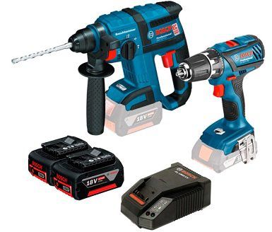 Bosch GSR 18 2 Li Plus Akkuschrauber + Akku Bohrhammer GBH 18 V EC + Zubehör für 419,57€