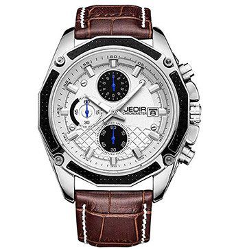 JEDIR Herrenuhr mit Datumsanzeige und Lederarmband für 17,49€ (statt 35€)