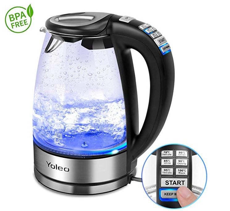 Yoleo Glas Wasserkocher mit Temperatureinstellung für 34,99€ (statt 44€)