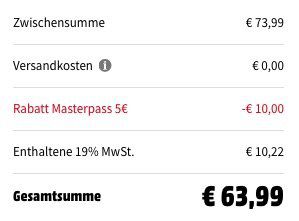 Media Markt & Saturn: bis zu 15€ Rabatt bei Zahlung via Masterpass auf ausgewählte Produkte