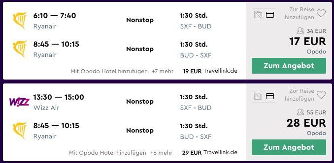 Hin  und Rückflüge nach Budapest ab 17€