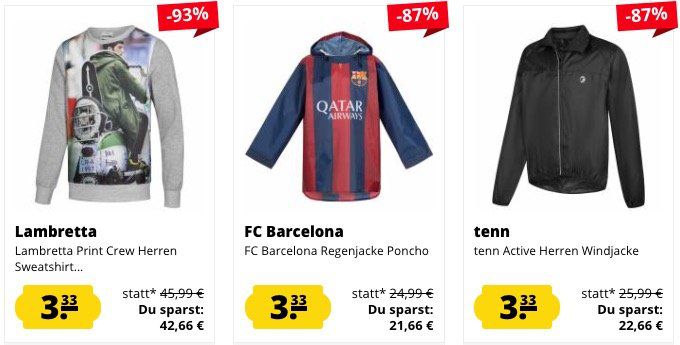 SportSpar Super Sale mit Artikeln für je 3,33€ + VSK   z.B. tenn Active Herren Windjacke