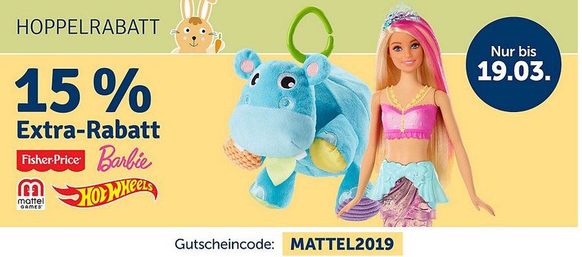 myToys: Mattel Sale   bis zu  60% + 15% zusätzlich (auch auf Sale)