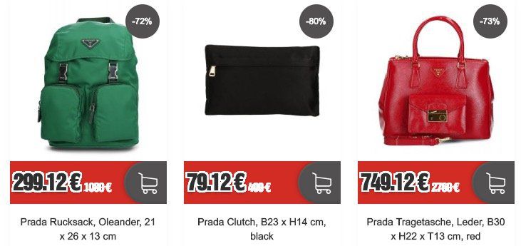 Prada Sale bei Top12 + 12% Gutschein   z.B. Schultertasche mit Kettenriemen für 201,63€ (statt 410€)