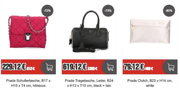 Prada Sale bei Top12 + 12% Gutschein   z.B. Schultertasche mit Kettenriemen für 201,63€ (statt 410€)