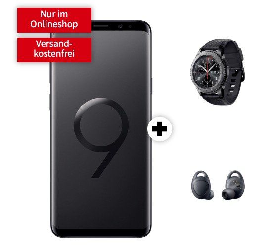 Samsung Galaxy S9+ inkl. Samsung Gear S3 frontier + Samsung Gear IconX (2018) für 49€ + Vodafone Flat mit 8GB für 29,99€ mtl.