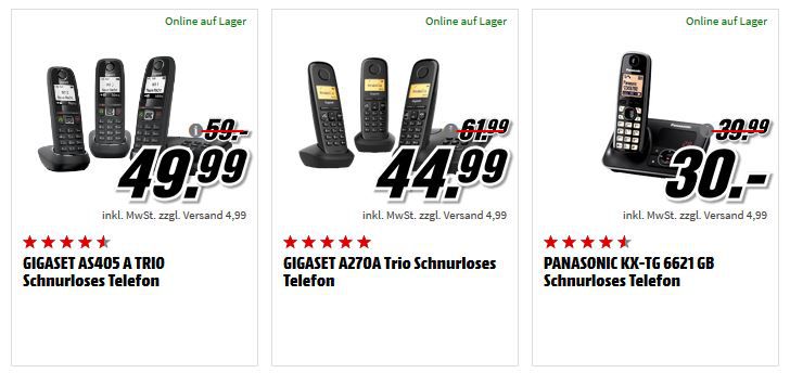 MM Telefone zu Knaller Preisen   z.B. GIGASET A270A Trio für 49,98€ (statt 61€)