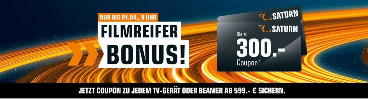 Bis Mitternacht! Saturn: bis zu 300€ Coupon Bonus beim Kauf von TVs und Beamer z.B. 65″ Sony KD 65XF8505 für 1099€ + 150€ Gutschein (statt 1198€)