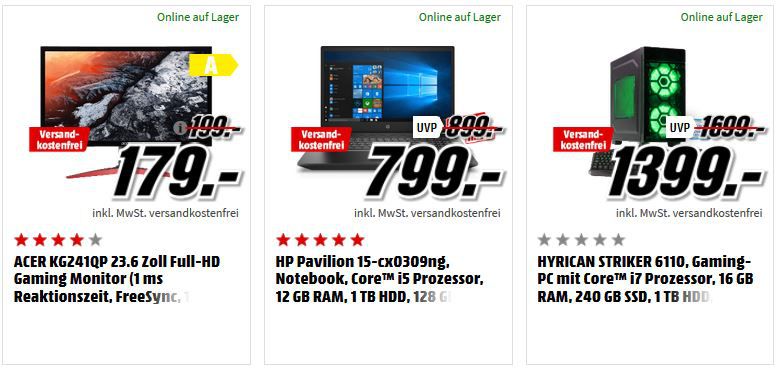 Media Markt PC & Gaming Tiefpreisspätschicht   z.B. HP 690 0018ng Gaming PC mit Core i5  für 616€ (statt 799€)