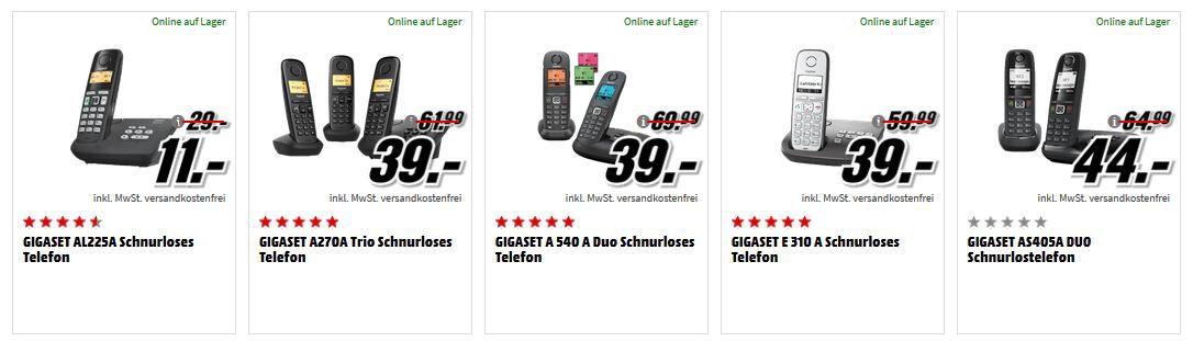 Media Markt Gigaset Tiefpreisspätschicht   günstige Schnurlostelefone   z.B. GIGASET AS405A DUO Schnurlostelefon für 44, € (statt 60€)