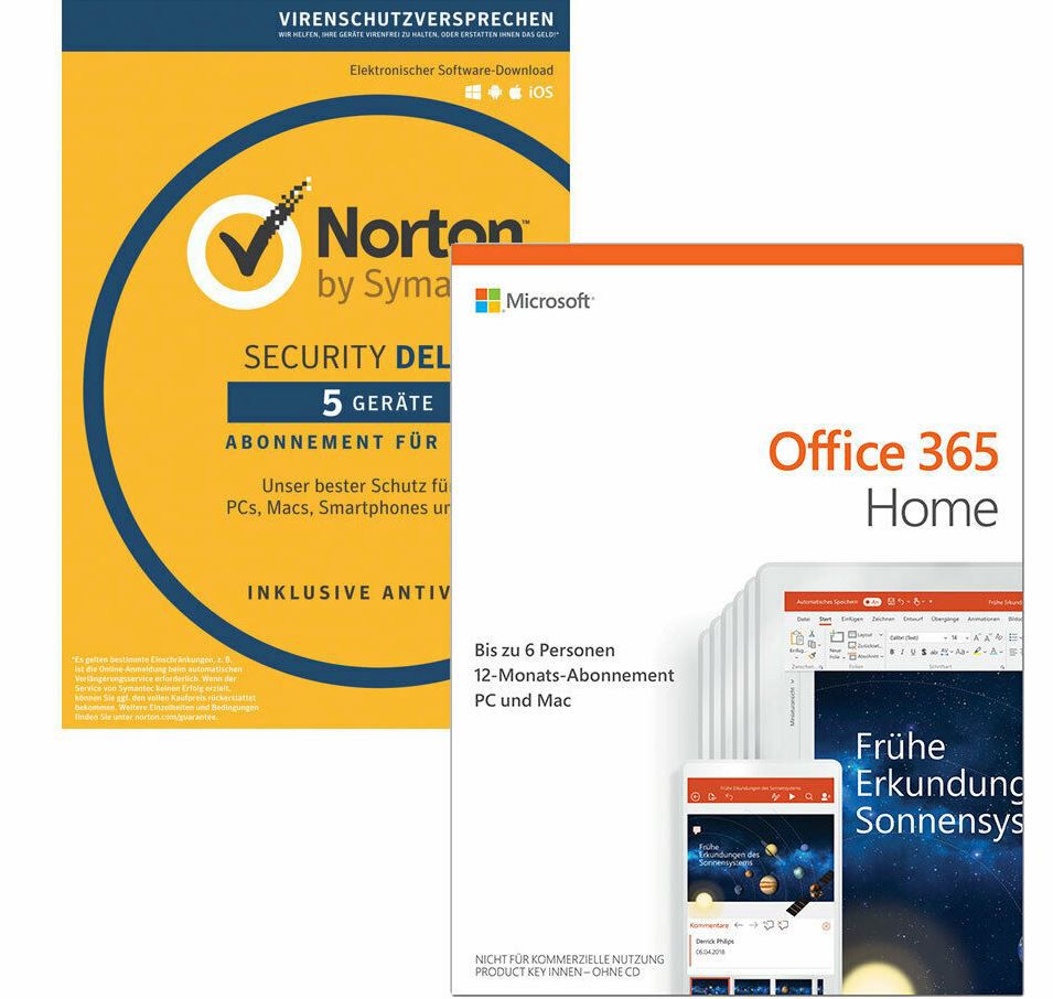 Microsoft Office 365 Home 6 Nutzer 1 Jahr PC Mac + Norton Security Deluxe 5 Nutzer für 73€ (statt 99€)