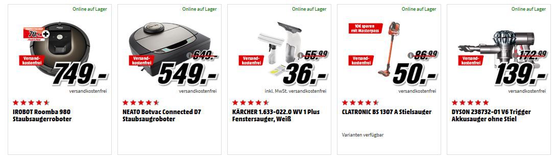 Media Markt Staubsauger  Aktion: z.B. NEATO Botvac Connected D7 Staubsaugroboter für 549€ (statt 599€)