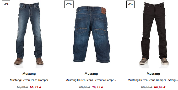 Jeans Direct mit bis zu 70% Rabatt auf MUSTANG Fashion + 15% Rabatt ab 30€ MBW   Oberteile ab 12,95€