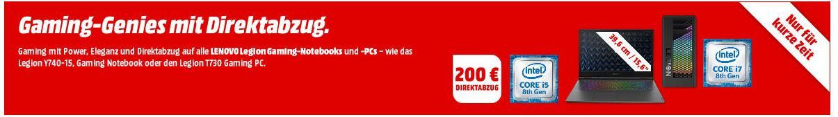 Media Markt Lenovo Gaming Notebooks & PCs mit 200 € Direktabzug   z.B. LENOVO Legion T730 Gaming Desktop für 1.199€ (statt 1.399€)