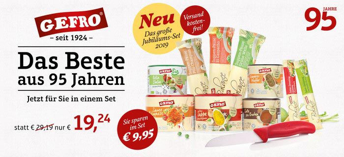 TOP! Gefro Jubiläums Set mit Gewürzen, Suppen, Soßen uvm. für nur 19,24€ (statt 29€) + gratis Tomatenmesser