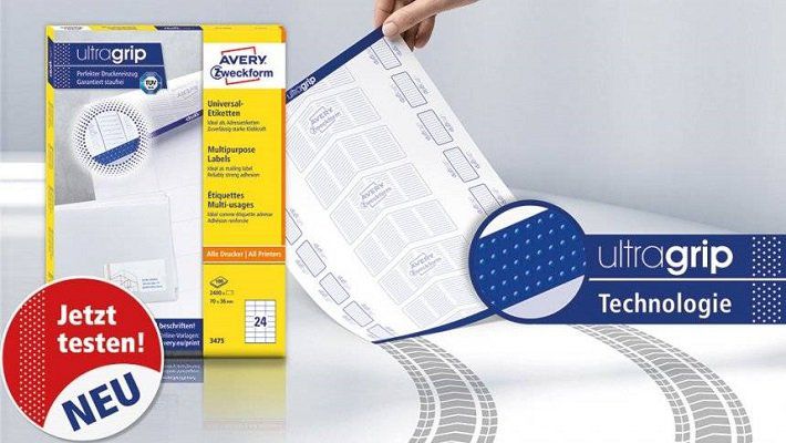 Gratis: Musterset ultragrip Etikettenbögen bestellen