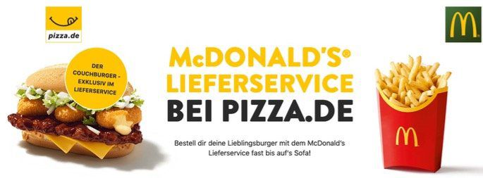 Pizza.de: McDonalds 🍔 Lieferservice 5€ Gutschein mit 12€ MBW auch Bestandskunden