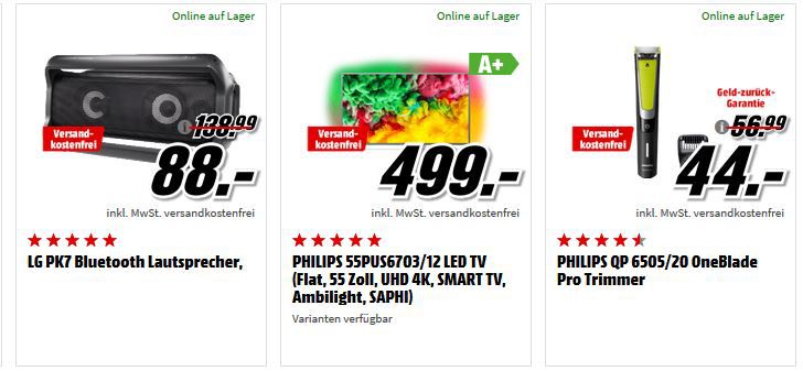 Media Markt Mega Marken Sparen: günstige Artikel von LG, Philips, Sony, Samsung und Pure