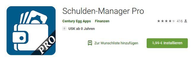 Android: Schulden Manager Pro kostenlos (statt 2€)