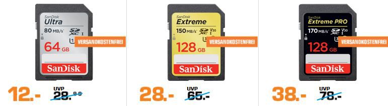 Saturn Late Night Foto Nacht: z.B. SANDISK Extreme UHS I Micro SDXC Speicherkarte 32 GB für 10€ (statt 16€)