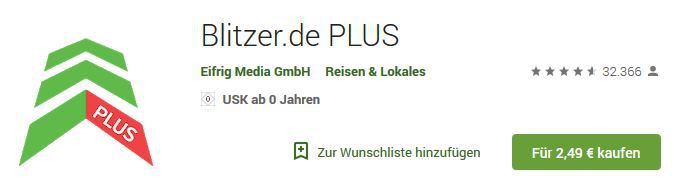 Blitzer.de PLUS App für Android 2,49€ oder iOS für 0,49€