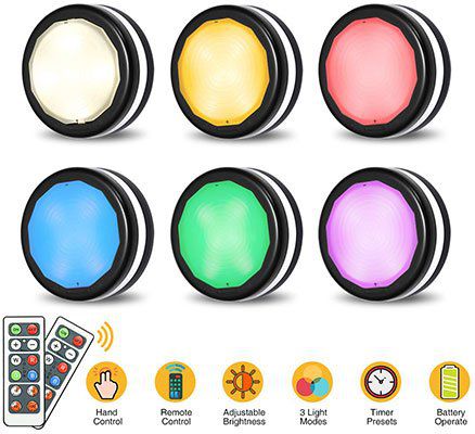 6er Pack: LED Nacht  bzw. Schranklicht mit Fernbedienung 4 Farben & 3 Modi für 11,39€   Prime