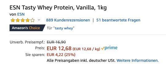 1kg ESN Tasty Whey Protein Vanilla ab 12,68€ (statt 17€)