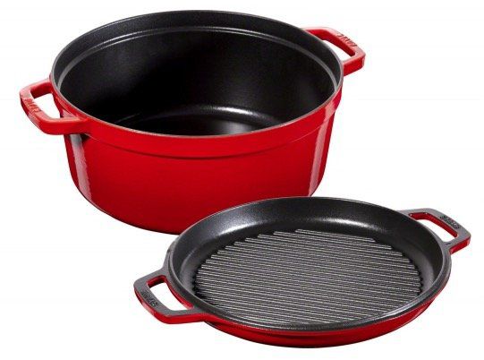 Staub Bratentopf in Kirschrot mit Grillpfanne für 134,95€ (statt 230€)