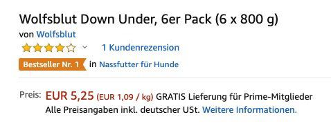 6er Pack Wolfsblut Down Under Hunde Nassfutter ab 5,25€ (statt 35€)