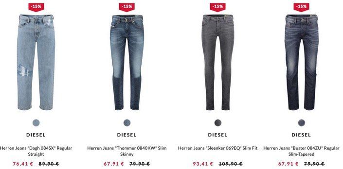 Diesel Bekleidung bei engelhorn mit 15% AmazonPay Rabatt z.B. Diesel Jeans ab 50,91€