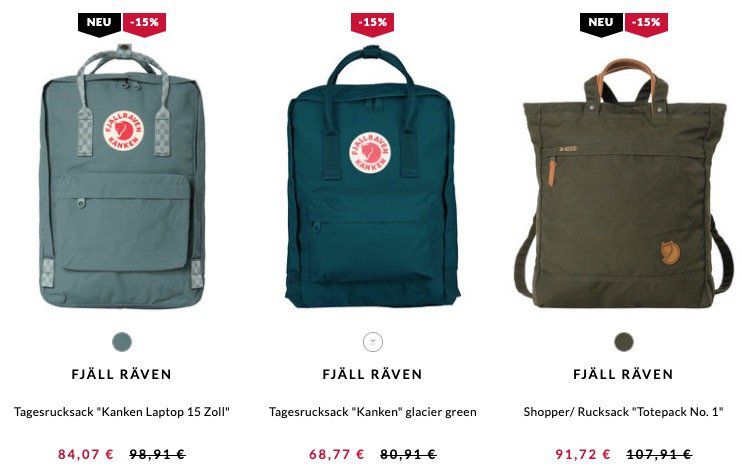 Fjäll Räven Angebote dank 15% bei engelhorn   z.B. Fjäll Räven Rucksack Greenland Zip für 76,42€ (statt 102€)