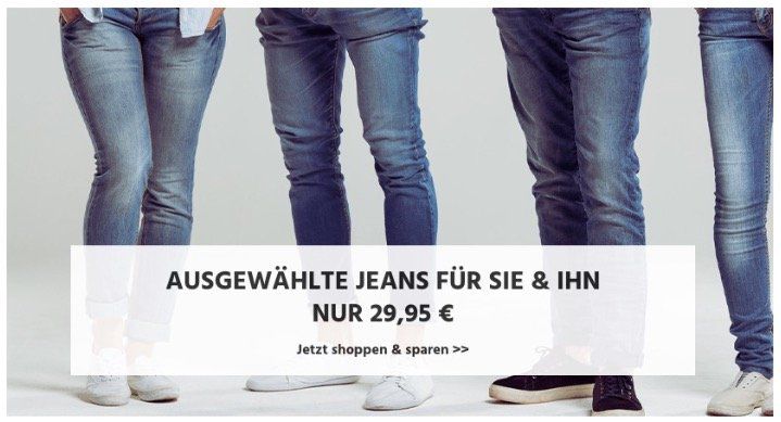 Marken Jeans von Mustang, Levis und Co. für 29,95€ + keine VSK + 20% Gutschein   z.B. Wrangler Jeans für 23,96€