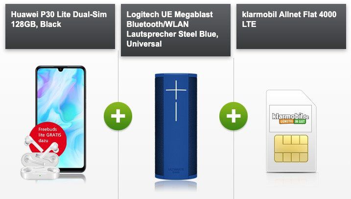 Huawei P30 lite + UE Megablast für nur 4,95€ + Vodafone Allnet Flat mit 4GB LTE für 24,99€ mtl. + gratis Freebuds (Wert 85€)