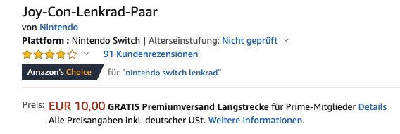 Nintendo Switch Joy Con Lenkrad Paar ab 10€ (statt 16)