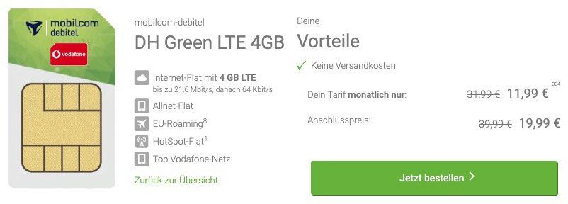 Vodafone Allnet Flat von mobilcom mit 4GB LTE für 11,99€ mtl.